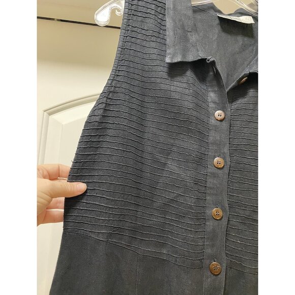 Kiko Dress Womens Small Black Button Front Sleeveless Maxi Textured Linen Blend - Picture 3 of 5